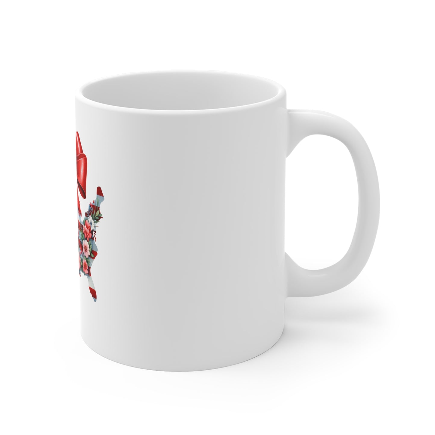 Patriotic USA Map Mug with Floral Stars & Stripes Bow – 11oz