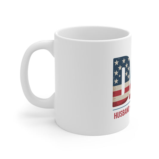 Dad Patriotic 11oz Coffee Mug — “Husband • Hero • Legend” Gift for Father’s Day, Veterans, Birthday