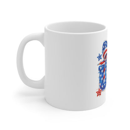 USA Patriotic 11oz Mug — Stars & Stripes Bow Coffee Cup for 4th of July