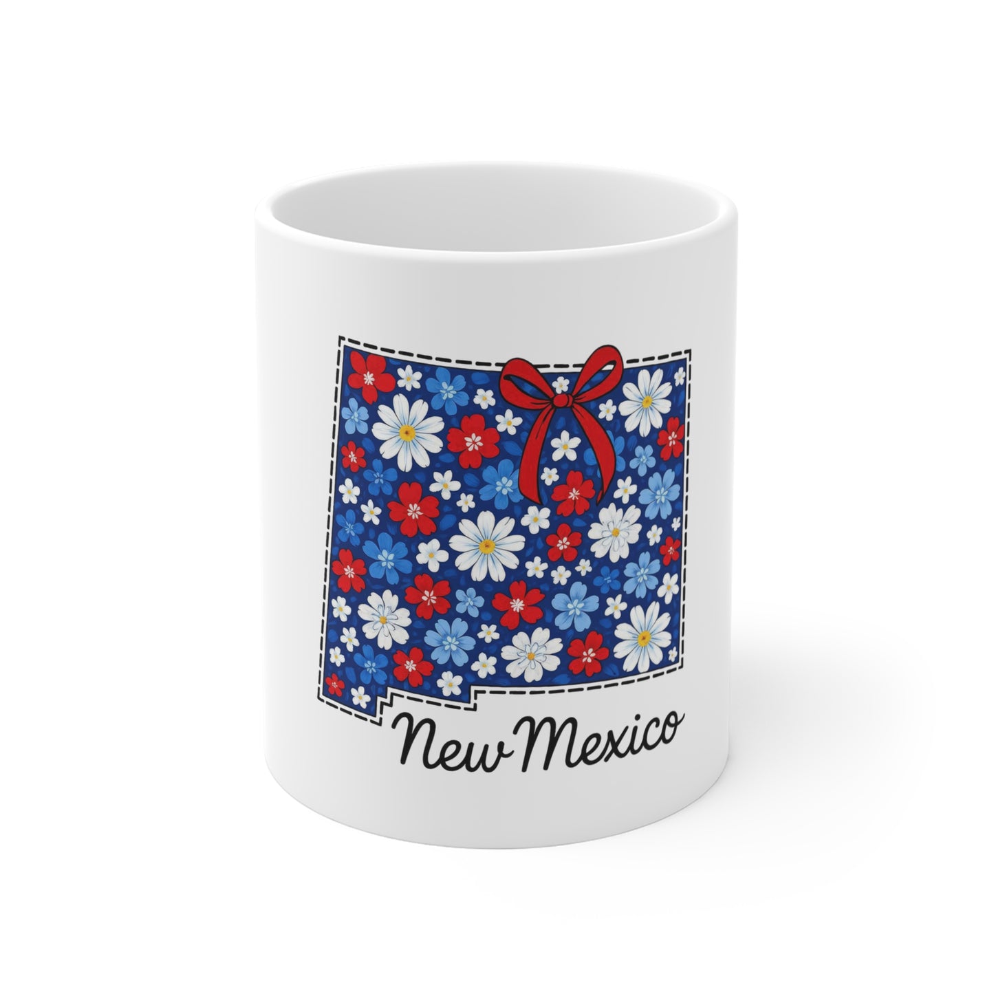 New Mexico Floral State Mug - Red, White & Blue Daisy Coffee Cup (11 oz)
