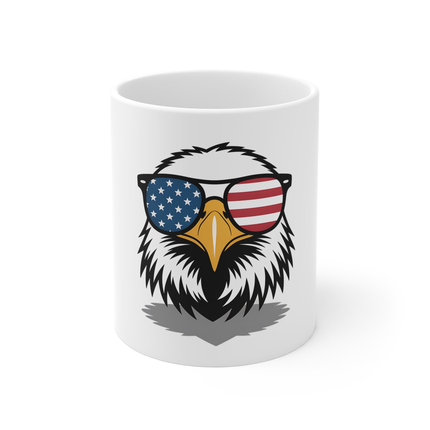 Patriotic Eagle Coffee Mug – Bald Eagle with American Flag Sunglasses, 11oz