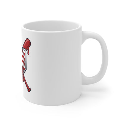 American Flag Baseball Mug — Dripping Patriotic Ball & Bats 11oz