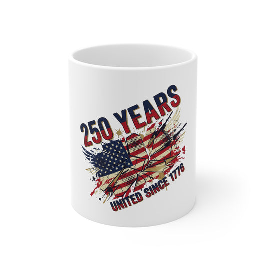 250 Years American Flag Mug — "United Since 1776" Patriotic Coffee Cup