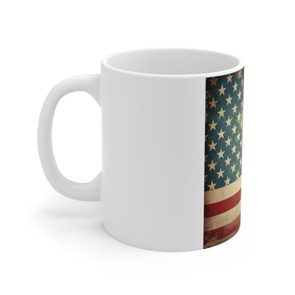 Vintage American Flag Coffee Mug – Distressed USA Flag Mug – Rustic Retro Patriotic Cup – Classic Americana Coffee Mug Vintage American Flag Mug - 11oz Patriotic Coffee Cup