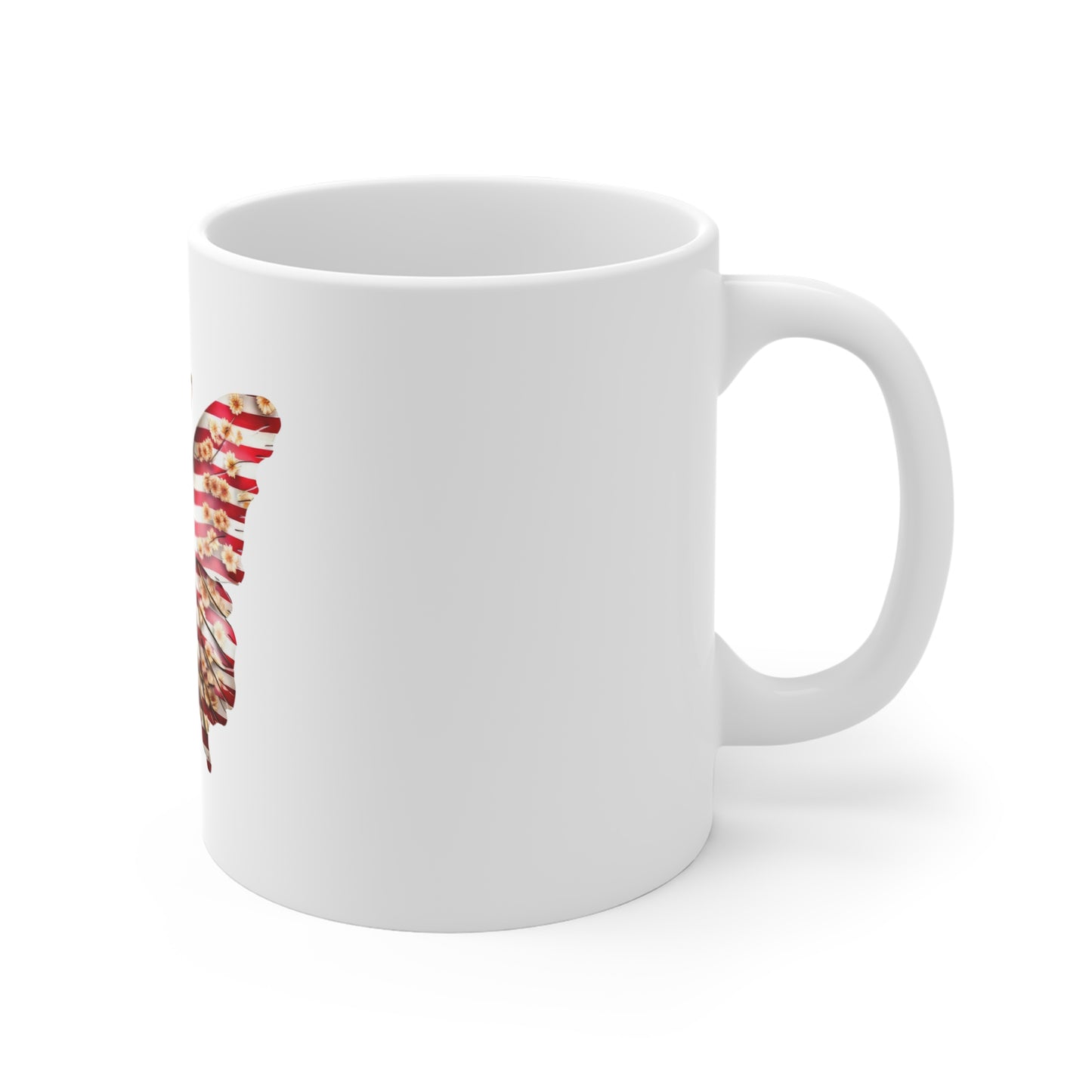 Floral American Flag Butterfly Coffee Mug – Patriotic Butterfly Mug with Blossoms – Elegant Red White Blue Freedom Wings Cup American Flag Butterfly Mug — Patriotic 11oz Coffee Cup