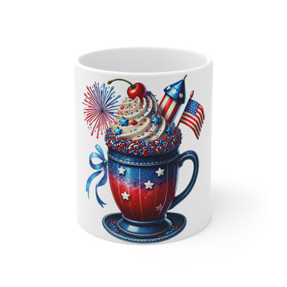 Patriotic Milkshake Coffee Mug – 4th of July Dessert Mug – Red White Blue Fireworks Cup – Americana Sweet Treat Mug – Festive Gift Mug Patriotic Cupcake Mug — 4th of July Fireworks Coffee Mug...