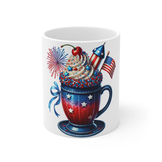 Patriotic Milkshake Coffee Mug – 4th of July Dessert Mug – Red White Blue Fireworks Cup – Americana Sweet Treat Mug – Festive Gift Mug Patriotic Cupcake Mug — 4th of July Fireworks Coffee Mug...