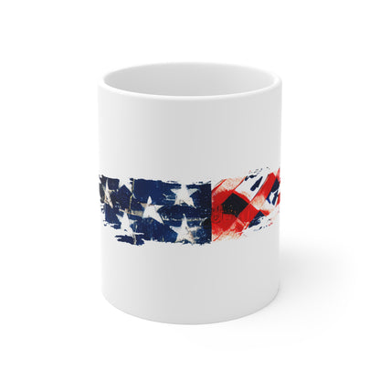 Fragmented USA Flag Brush Stroke Mug – Abstract American Flag Coffee Cup – Deconstructed Patriotic Design Mug 11oz