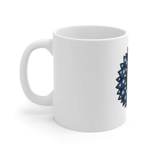American Flag Sunflower Mug - Patriotic 11oz Coffee Cup