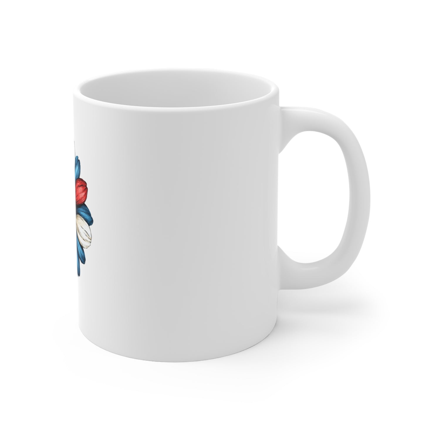 Patriotic Daisy Coffee Mug — Red White Blue Flower 11oz Ceramic