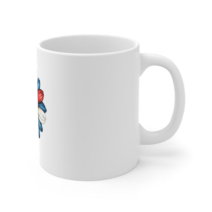 Patriotic Daisy Coffee Mug — Red White Blue Flower 11oz Ceramic