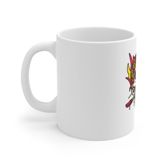 Skull & Arrow Ceramic Mug — Colorful Tattoo-Style 11oz Coffee Cup