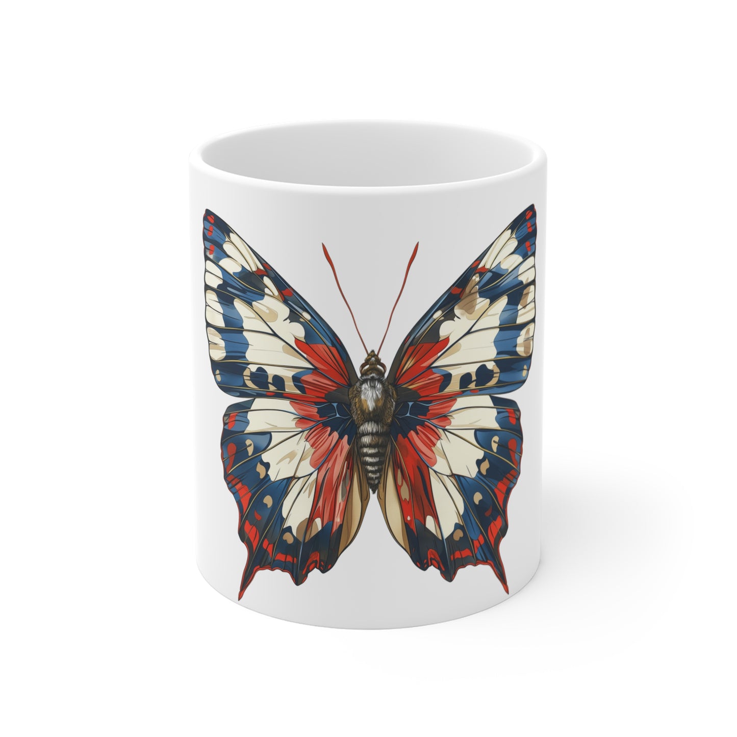 Patriotic Butterfly Coffee Mug – Red White Blue Butterfly Mug – Americana Nature Art Cup – Elegant Insect Design Mug – Unique Gift Mug Mug 11oz