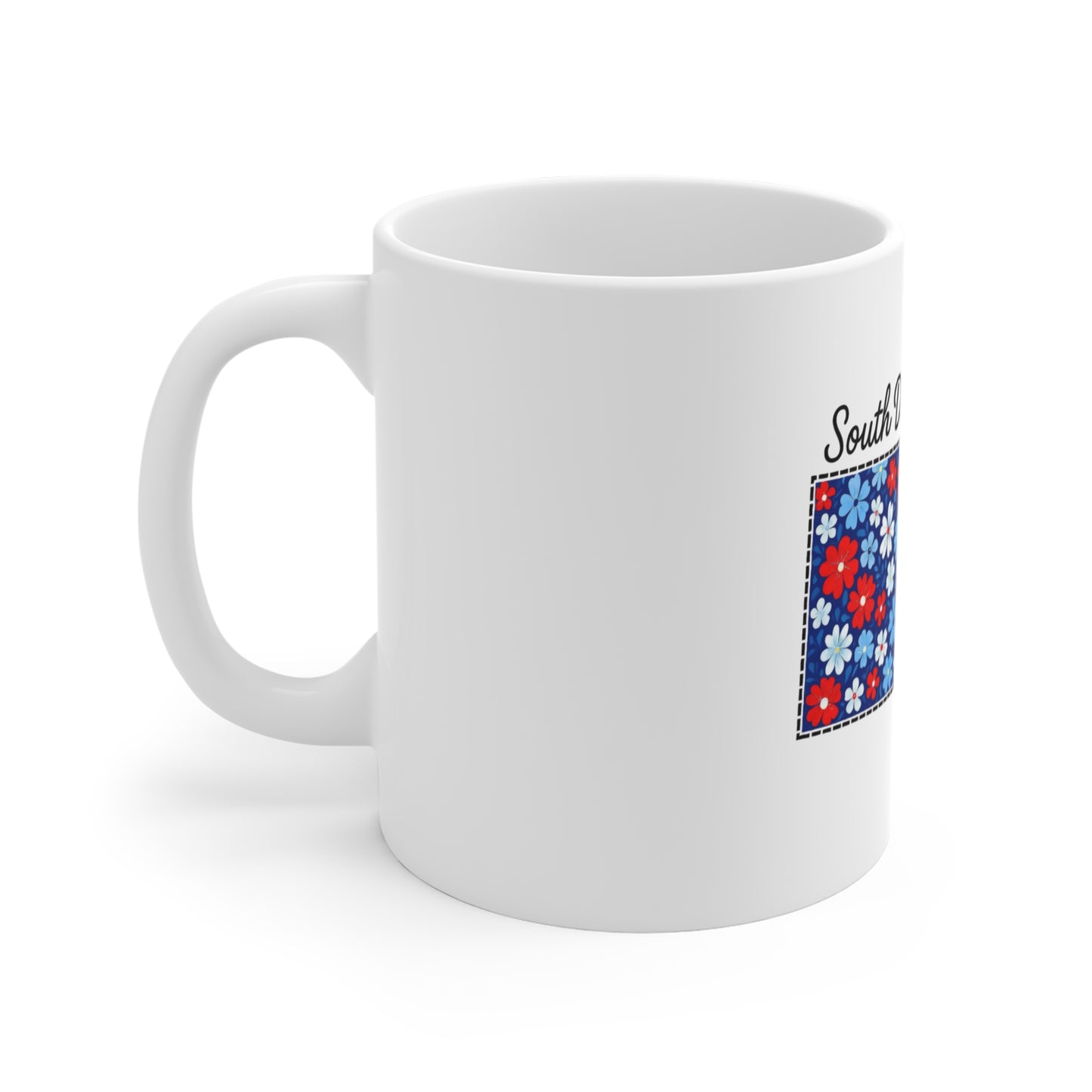 South Dakota Floral Mug — 11oz Patriotic Red, White & Blue Coffee Cup