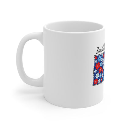 South Dakota Floral Mug — 11oz Patriotic Red, White & Blue Coffee Cup