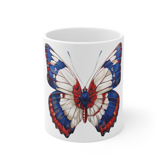 Patriotic Red White Blue Butterfly Mug – Bold Americana Butterfly Coffee Mug – Vibrant USA Art Cup – Modern Patriotic Gift Mug Mug 11oz
