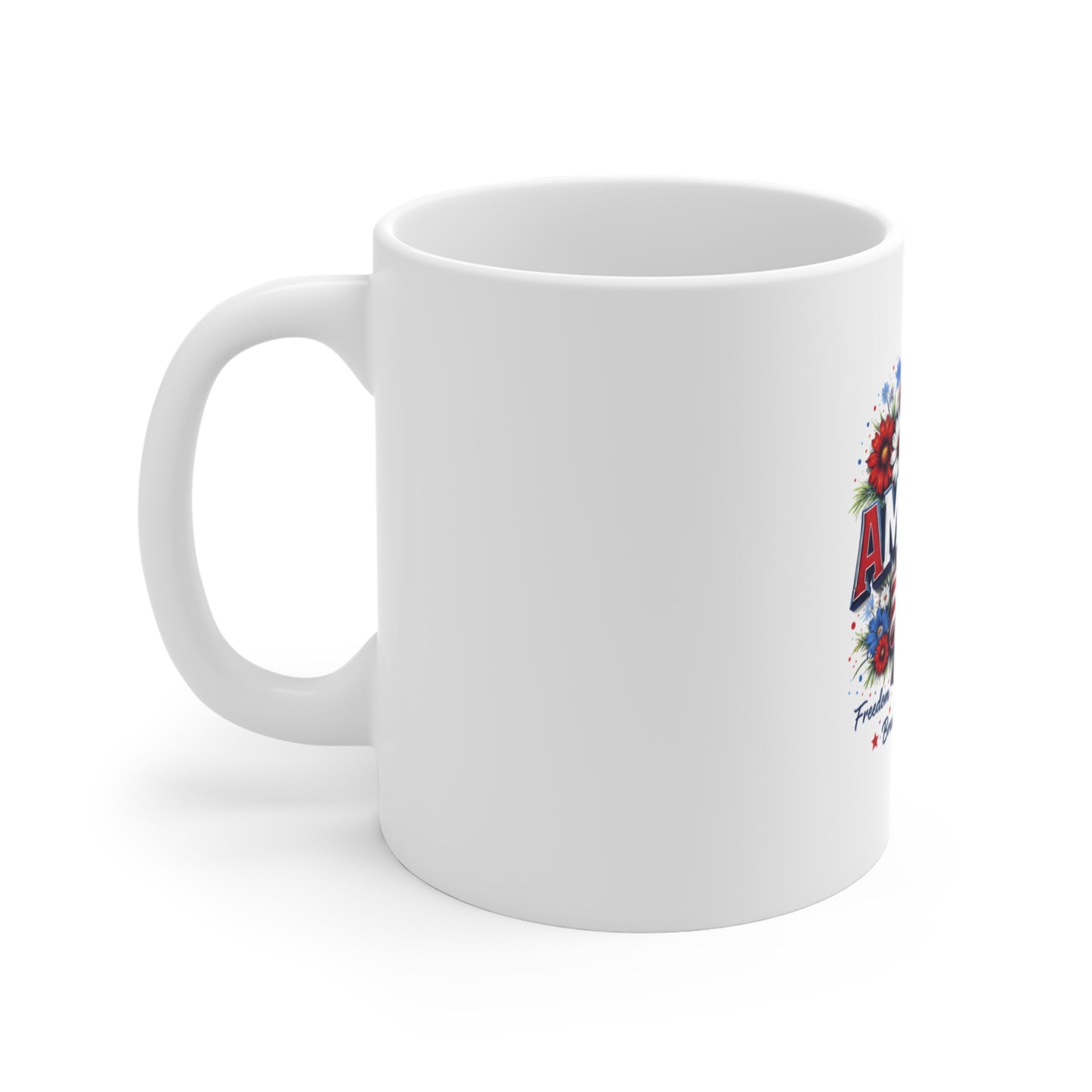 America Patriotic 11oz Mug – Red White Blue Flag Bow Coffee Cup (Fourth of July)