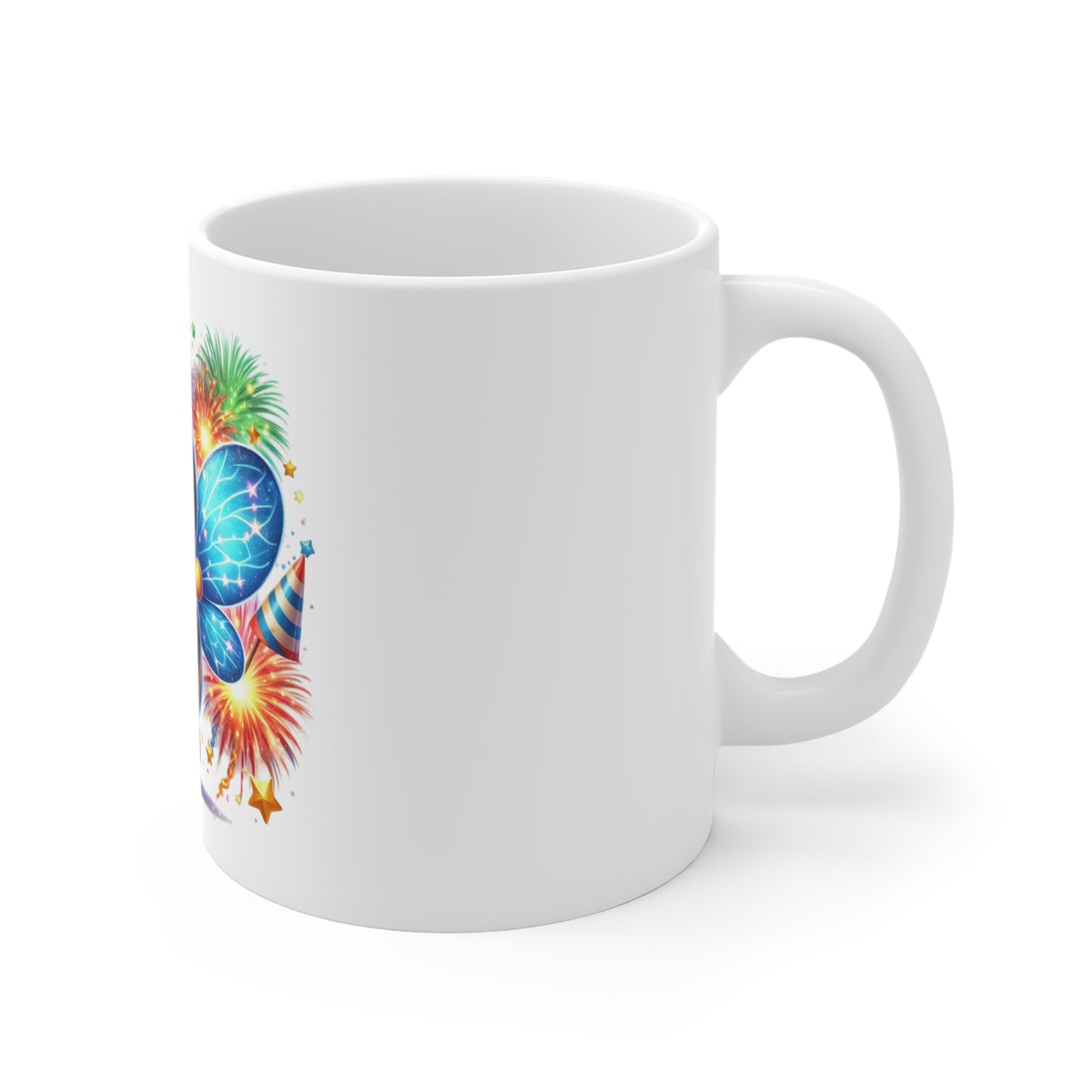 Cute Patriotic Bee Coffee Mug – Fireworks Bumblebee Mug – Adorable Americana Insect Cup – Colorful Celebration Mug 11oz