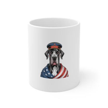Patriotic Great Dane Mug – American Flag & Military Cap 11oz
