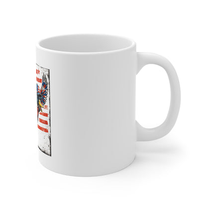 Patriotic Flying Duck Coffee Mug – American Flag Duck Mug – Vintage Distressed USA Bird Art Cup – Freedom Wildlife Gift Mug11oz