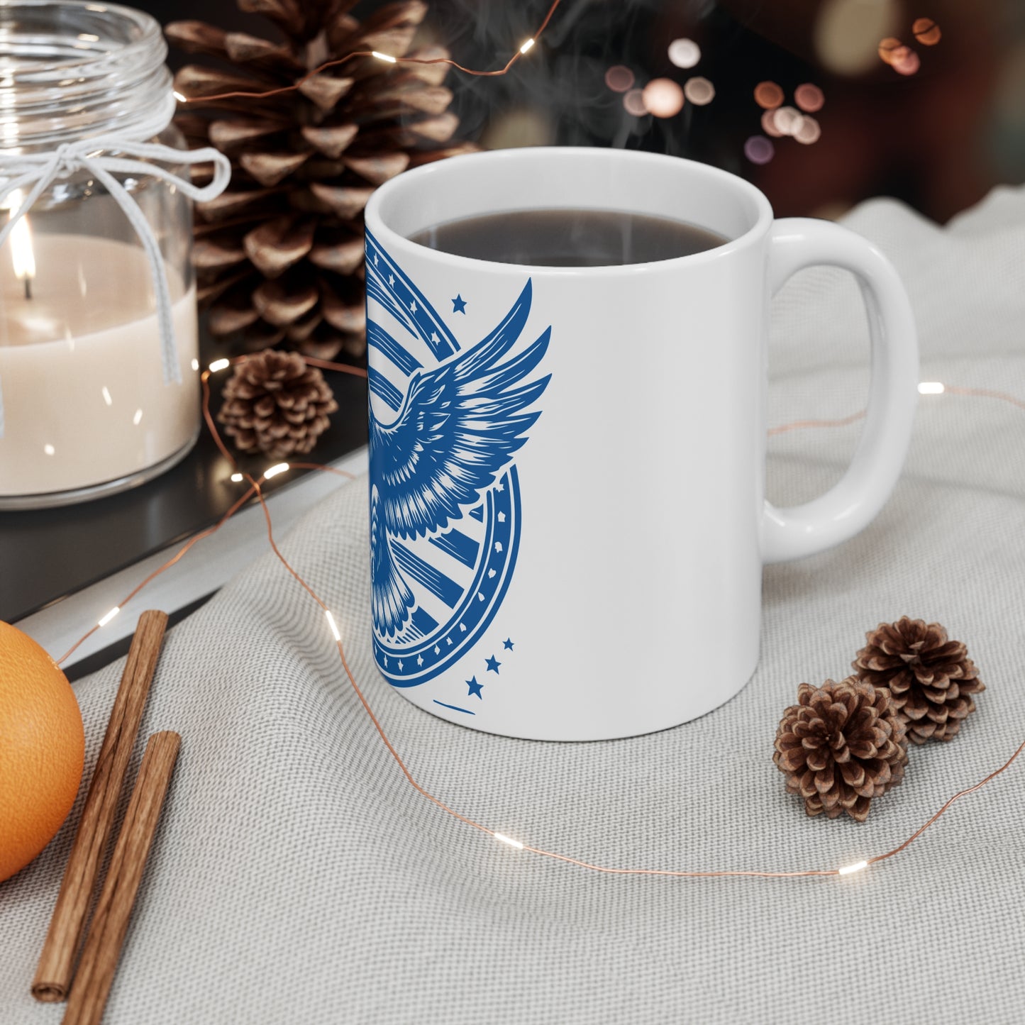 Patriotic Eagle Emblem Coffee Mug – USA Eagle Seal Mug – Bold American Flag Badge Cup – Vintage Americana Eagle Mug 11oz