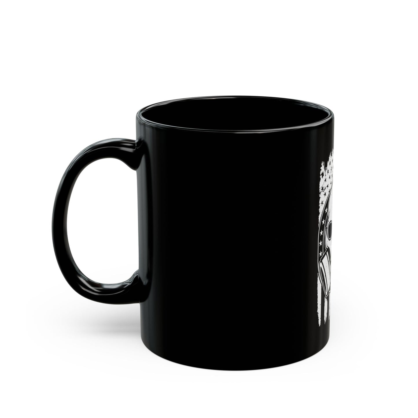 Gas Mask Skull Flag Mug – Tactical Skull Coffee Cup – Black & White American Flag Survival Design Black Mug (11oz, 15oz)