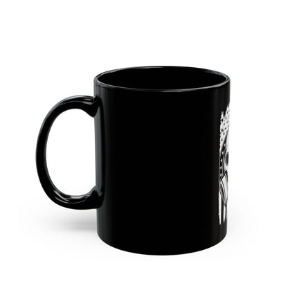 Gas Mask Skull Flag Mug – Tactical Skull Coffee Cup – Black & White American Flag Survival Design Black Mug (11oz, 15oz)