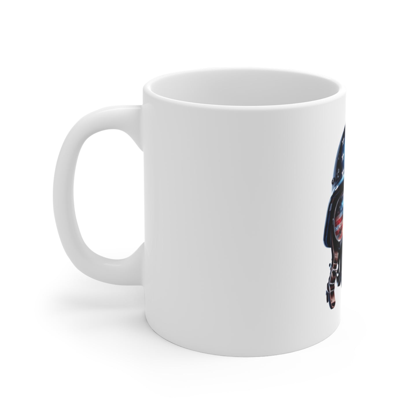 Patriotic Combat Skull Coffee Mug – American Flag Military Skull with Helmet – USA War Scene Aviator Mug – Veteran Tribute Mug 11oz