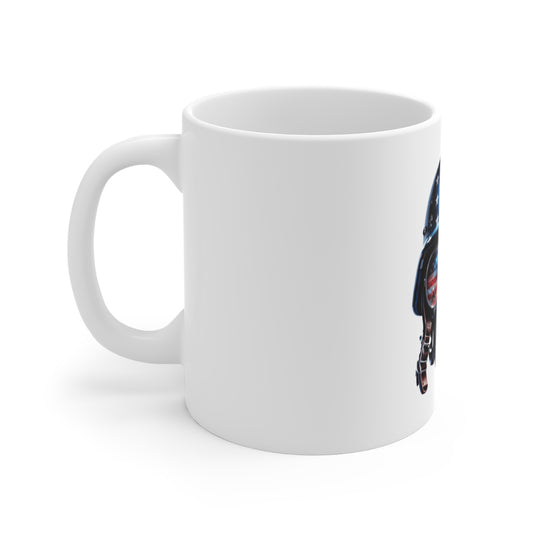Patriotic Combat Skull Coffee Mug – American Flag Military Skull with Helmet – USA War Scene Aviator Mug – Veteran Tribute Mug 11oz