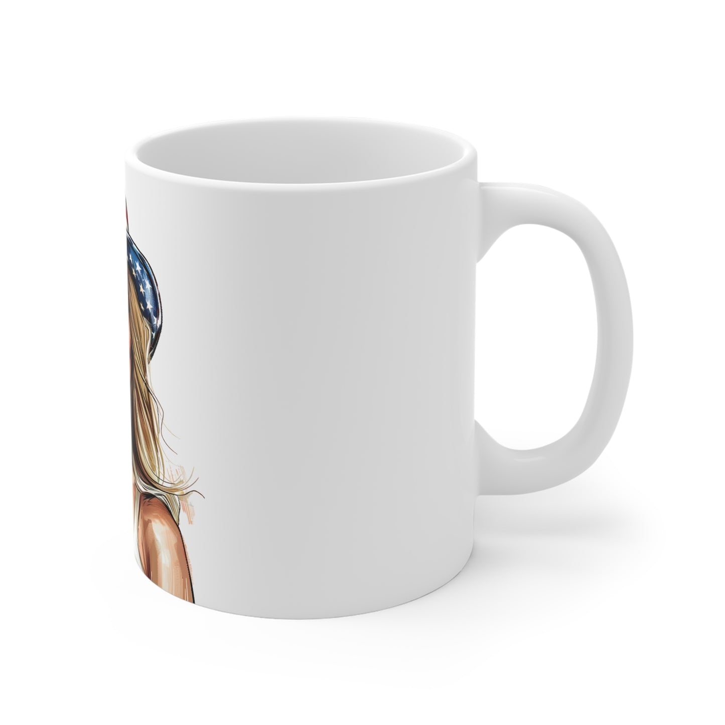 Patriotic Americana Glam Coffee Mug – USA Flag Hat Woman Mug – Bold Portrait Art Cup – Premium 4th of July Gift Mug 11oz
