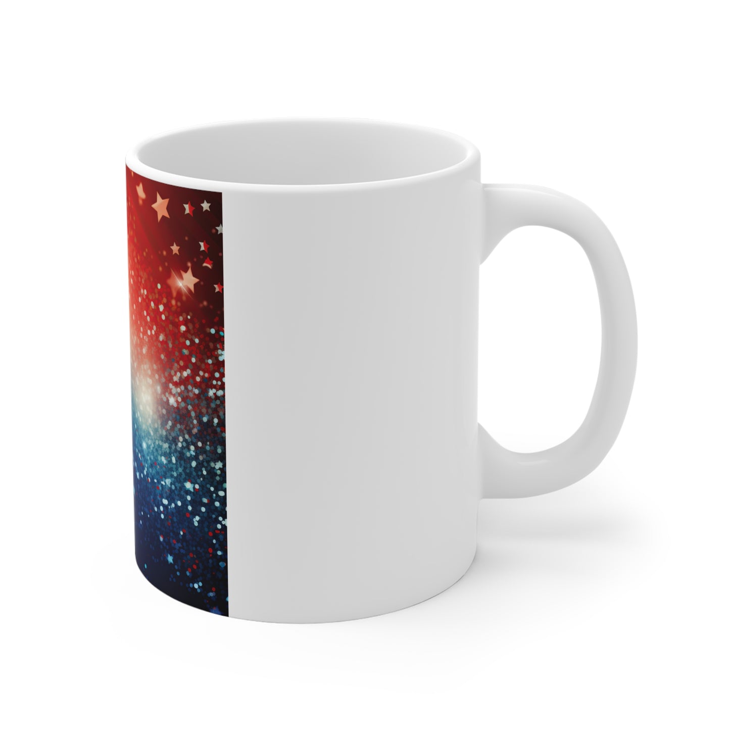 Patriotic Glitter Galaxy Coffee Mug – Red White Blue Sparkle Mug – Starfield Americana Cup – Radiant USA Celebration Design Patriotic Starry Night 11oz Ceramic Mug