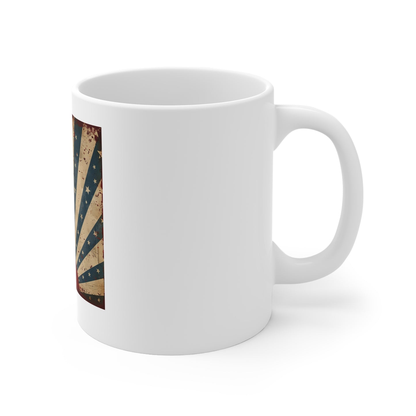 Vintage Americana Rising Sun Coffee Mug – Distressed Patriotic Starburst Mug – Retro USA Heritage Cup – Classic American Poster Style Gift Vintage American Flag Sunrise Mug — Patriotic Retro Stars &...