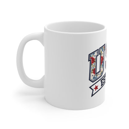 USA Est. 1776 Floral Flag Coffee Mug — Patriotic 11oz Ceramic