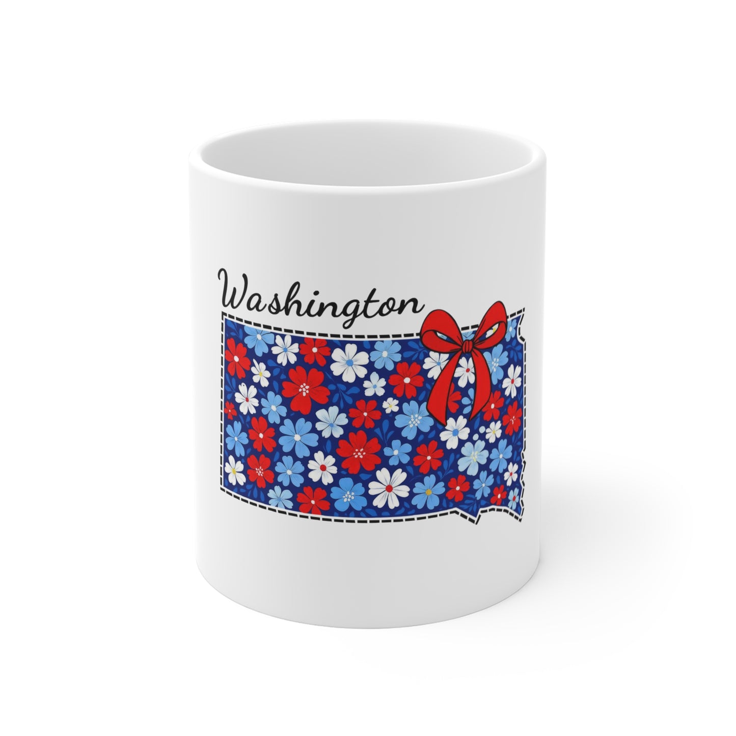 Washington Floral State Outline 11oz Coffee Mug — Red White Blue Patriotic Gift