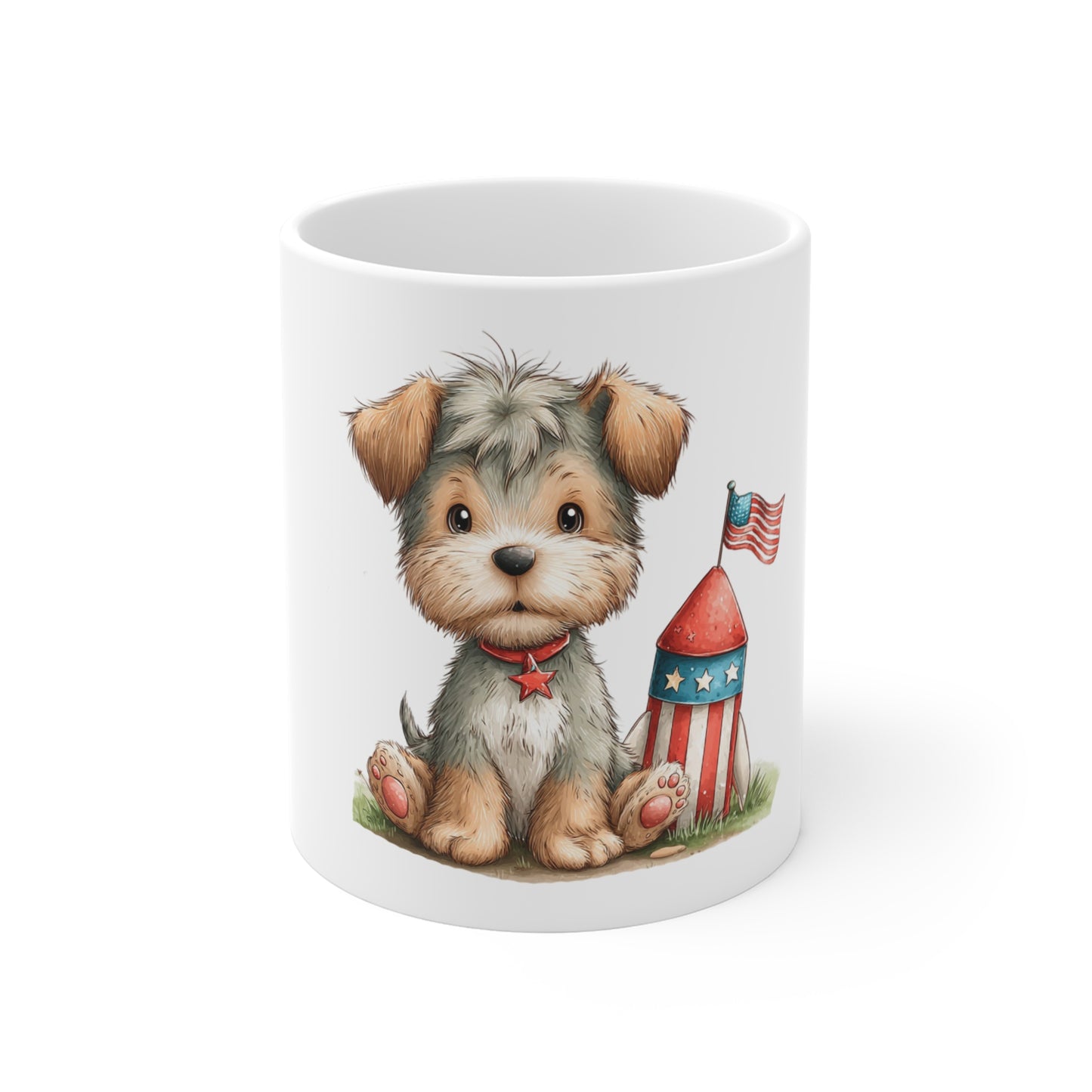 Cute Patriotic Puppy Firework Coffee Mug – 4th of July Dog Mug – Americana Puppy with Rocket Firework – Red White Blue Pet Lover Gift Cute Patriotic Puppy Coffee Mug — 11oz Dog with Firework Rocket...