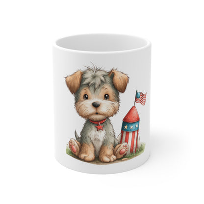 Cute Patriotic Puppy Firework Coffee Mug – 4th of July Dog Mug – Americana Puppy with Rocket Firework – Red White Blue Pet Lover Gift Cute Patriotic Puppy Coffee Mug — 11oz Dog with Firework Rocket...