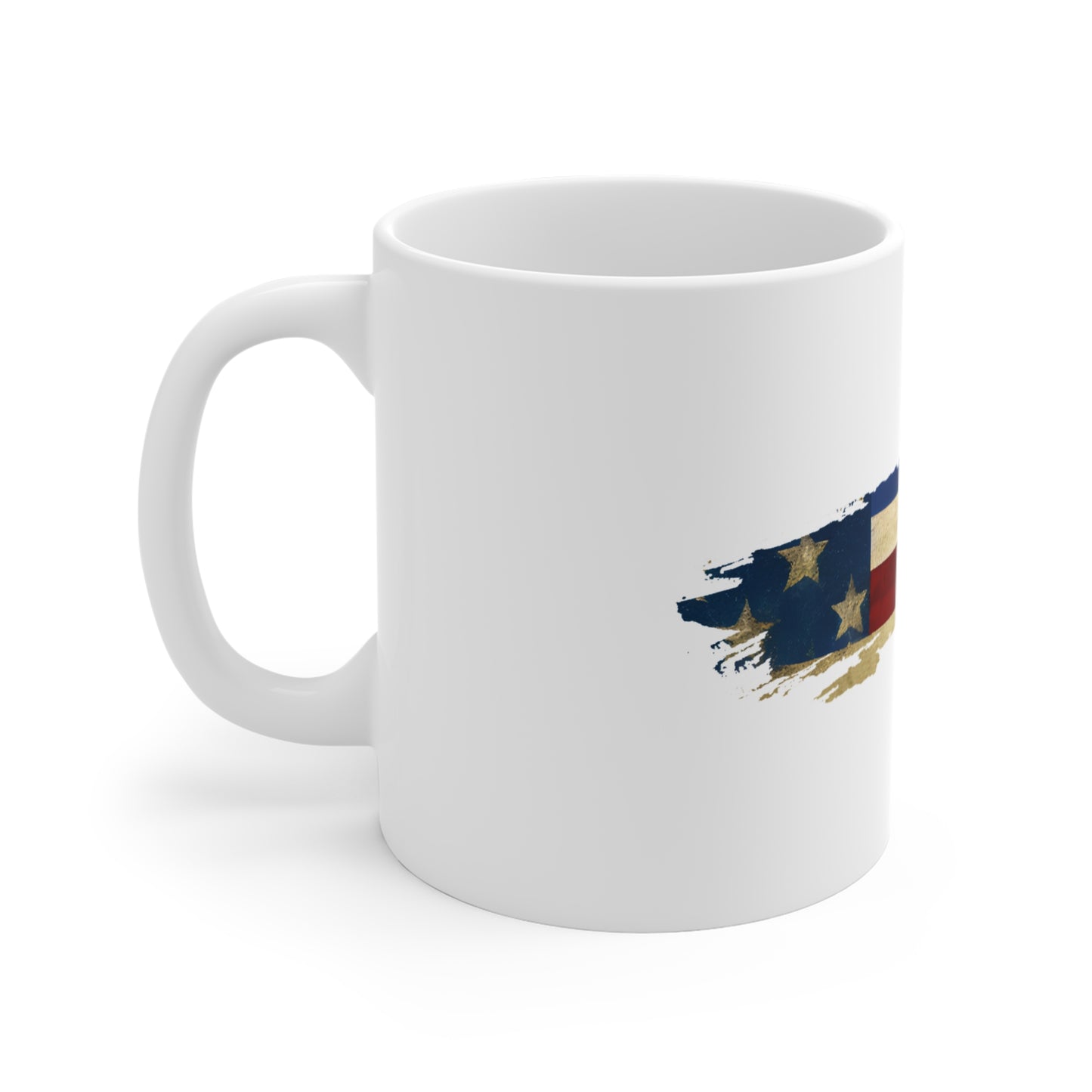 Vintage Sand USA Flag Brush Stroke Mug – Aged American Flag Coffee Cup – Warm Retro Patriotic Design Mug 11oz