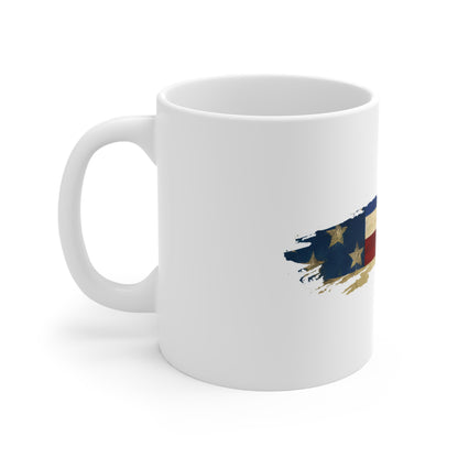 Vintage Sand USA Flag Brush Stroke Mug – Aged American Flag Coffee Cup – Warm Retro Patriotic Design Mug 11oz