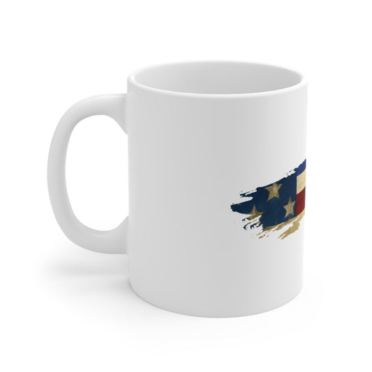 Vintage Sand USA Flag Brush Stroke Mug – Aged American Flag Coffee Cup – Warm Retro Patriotic Design Mug 11oz