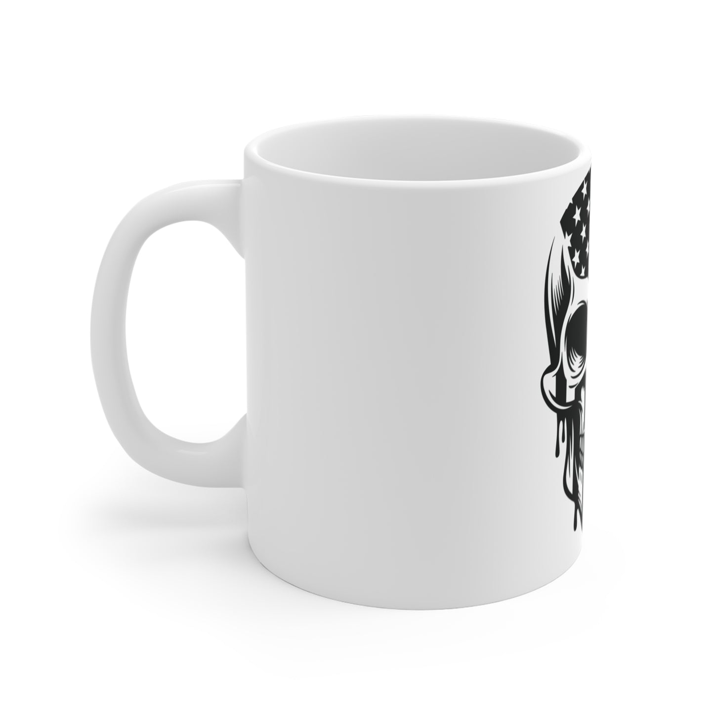 Patriotic Skull Coffee Mug – American Flag Skull Mug – Dark USA Pride Cup – Tactical Americana Gift Mug Mug 11oz