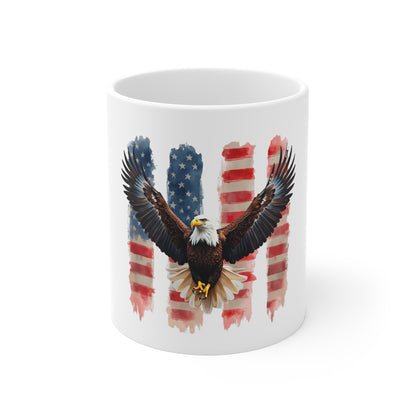 Patriotic Bald Eagle Mug — American Flag 11oz Coffee Cup