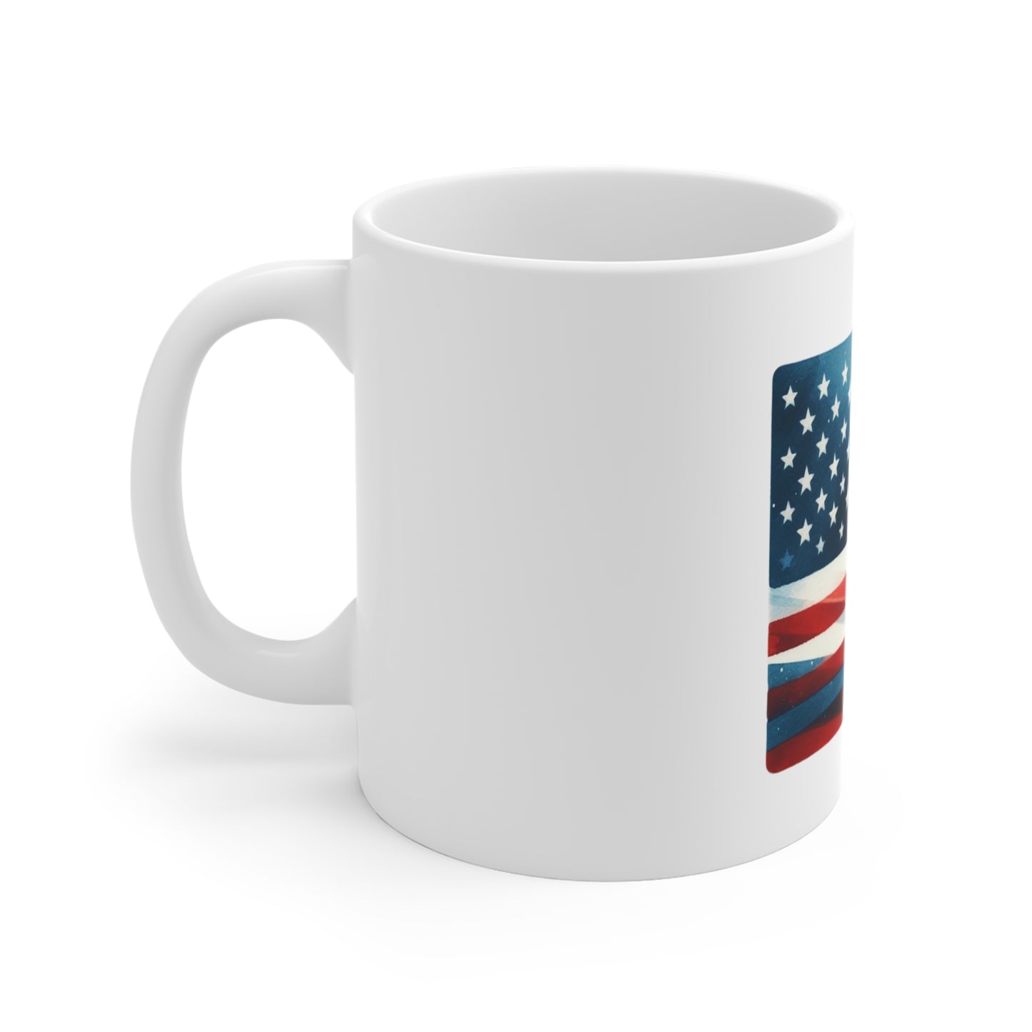 Abstract Watercolor American Flag Coffee Mug – Modern USA Flag Mug – Patriotic Wave Design Cup – Red White Blue Art Mug Mug 11oz