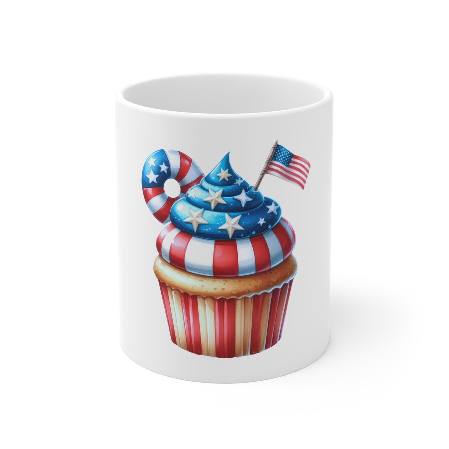 Patriotic Cupcake 11oz Coffee Mug – American Flag Fourth of July Drinkware