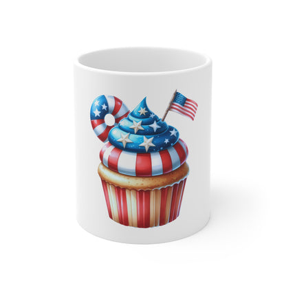 Patriotic Cupcake 11oz Coffee Mug – American Flag Fourth of July Drinkware