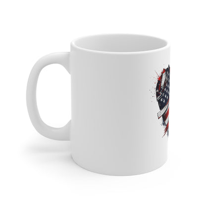 American Flag Heart Mug — Patriotic 11oz Coffee Cup