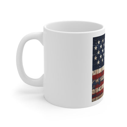 Distressed Barnwood American Flag Coffee Mug – Weathered Paint USA Flag Mug – Rustic Wood Plank Patriotic Cup – Vintage Americana Mug Rustic American Flag Coffee Mug - Patriotic 11oz Ceramic Gift for...