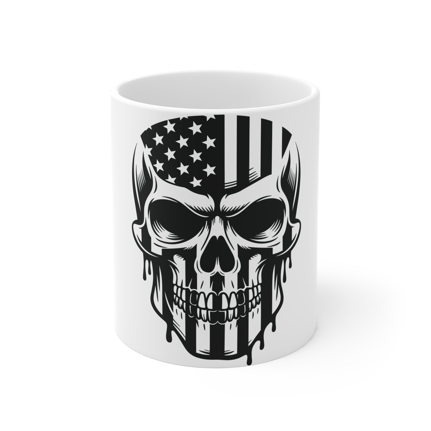 Patriotic Skull Coffee Mug – American Flag Skull Mug – Dark USA Pride Cup – Tactical Americana Gift Mug Mug 11oz