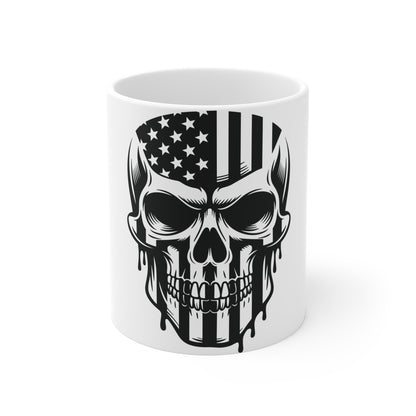 Patriotic Skull Coffee Mug – American Flag Skull Mug – Dark USA Pride Cup – Tactical Americana Gift Mug Mug 11oz