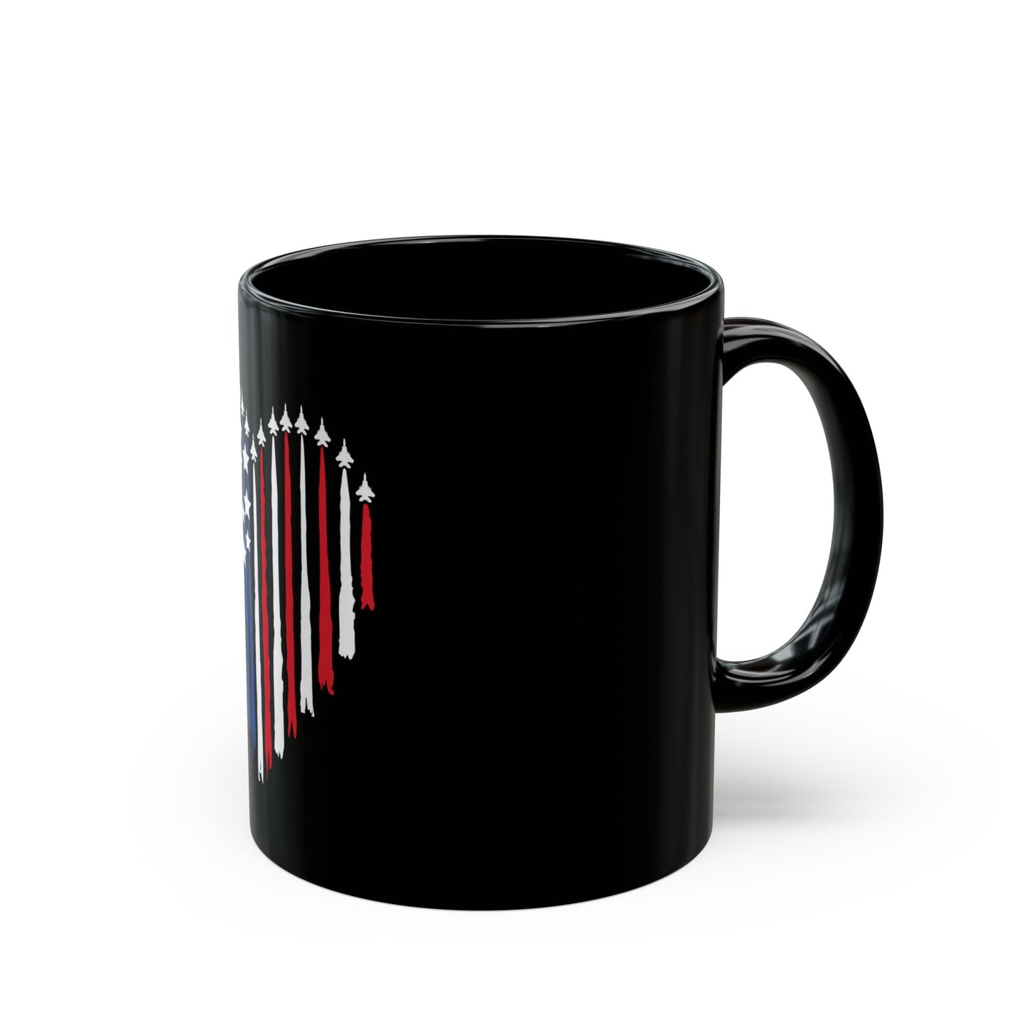 Patriotic Jet Heart Mug – American Flag Heart with Fighter Jets – USA Air Force Inspired Coffee Mug – Red White Blue Military Love Cup  Mug (11oz, 15oz)