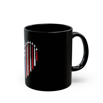Patriotic Jet Heart Mug – American Flag Heart with Fighter Jets – USA Air Force Inspired Coffee Mug – Red White Blue Military Love Cup  Mug (11oz, 15oz)